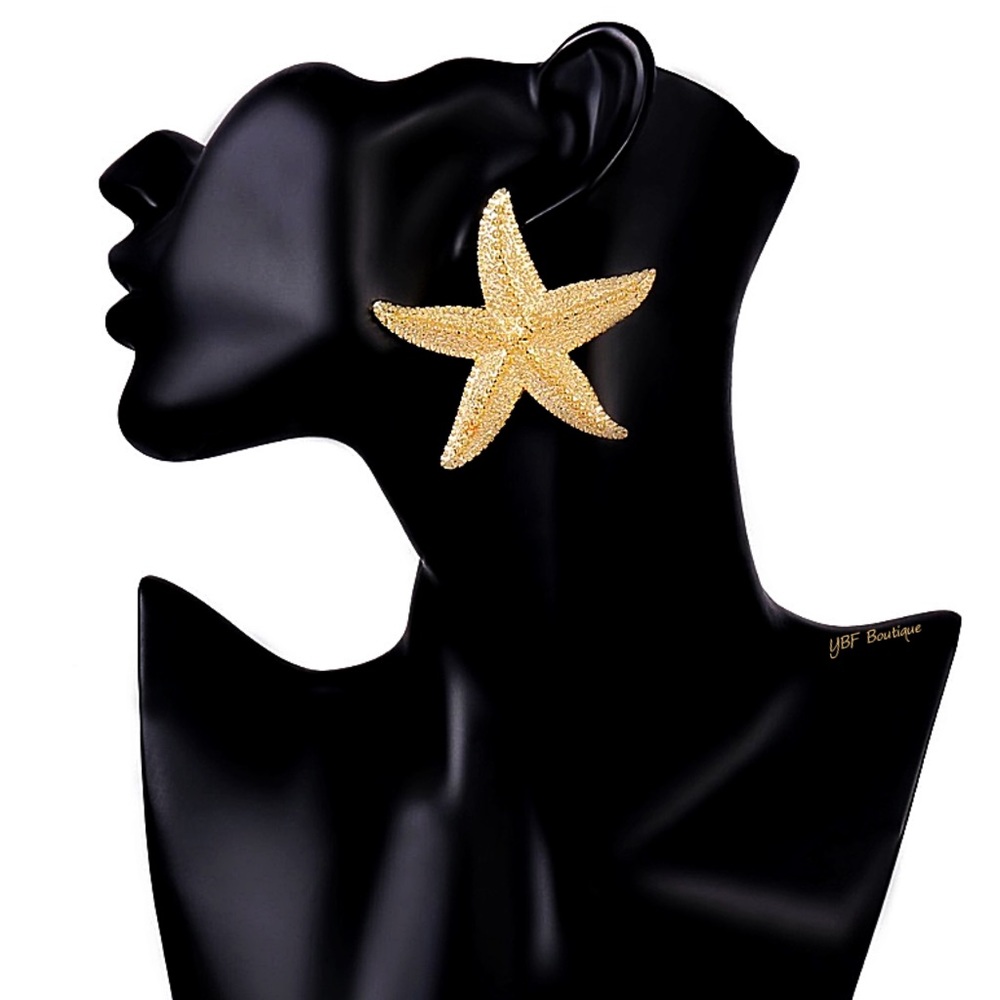 New Big Oversized Gold Starfish Post Fashion Earrings - Picture 9 of 9